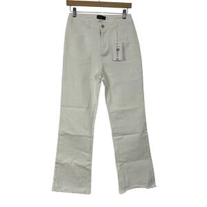 KICZOY Straight Leg Cropped Jeans Womens Medium White Frayed Hem Medium